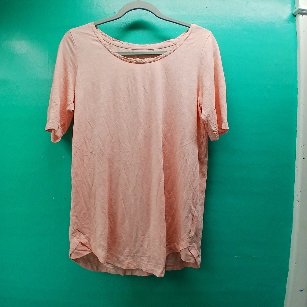 Lands End T-Shirt Small 6-8 Peach Slub Knit Cotton Rayon Casual Basic
